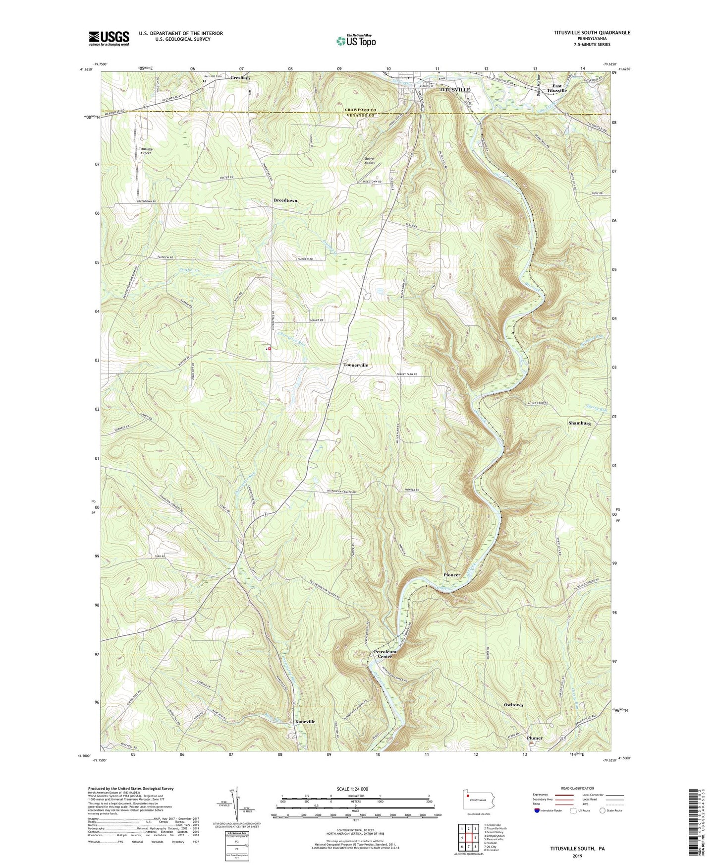 Titusville South Pennsylvania US Topo Map Image