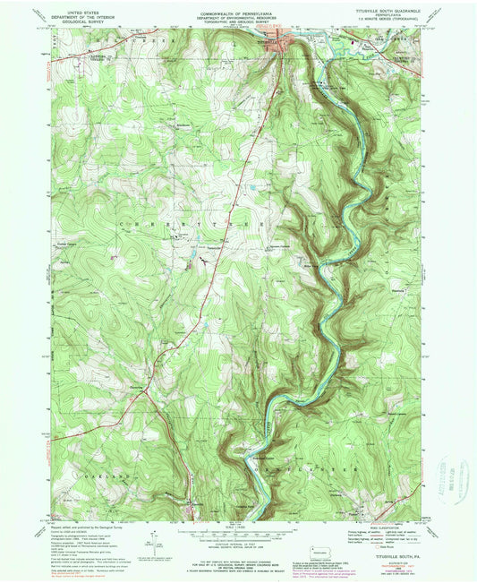 Classic USGS Titusville South Pennsylvania 7.5'x7.5' Topo Map Image
