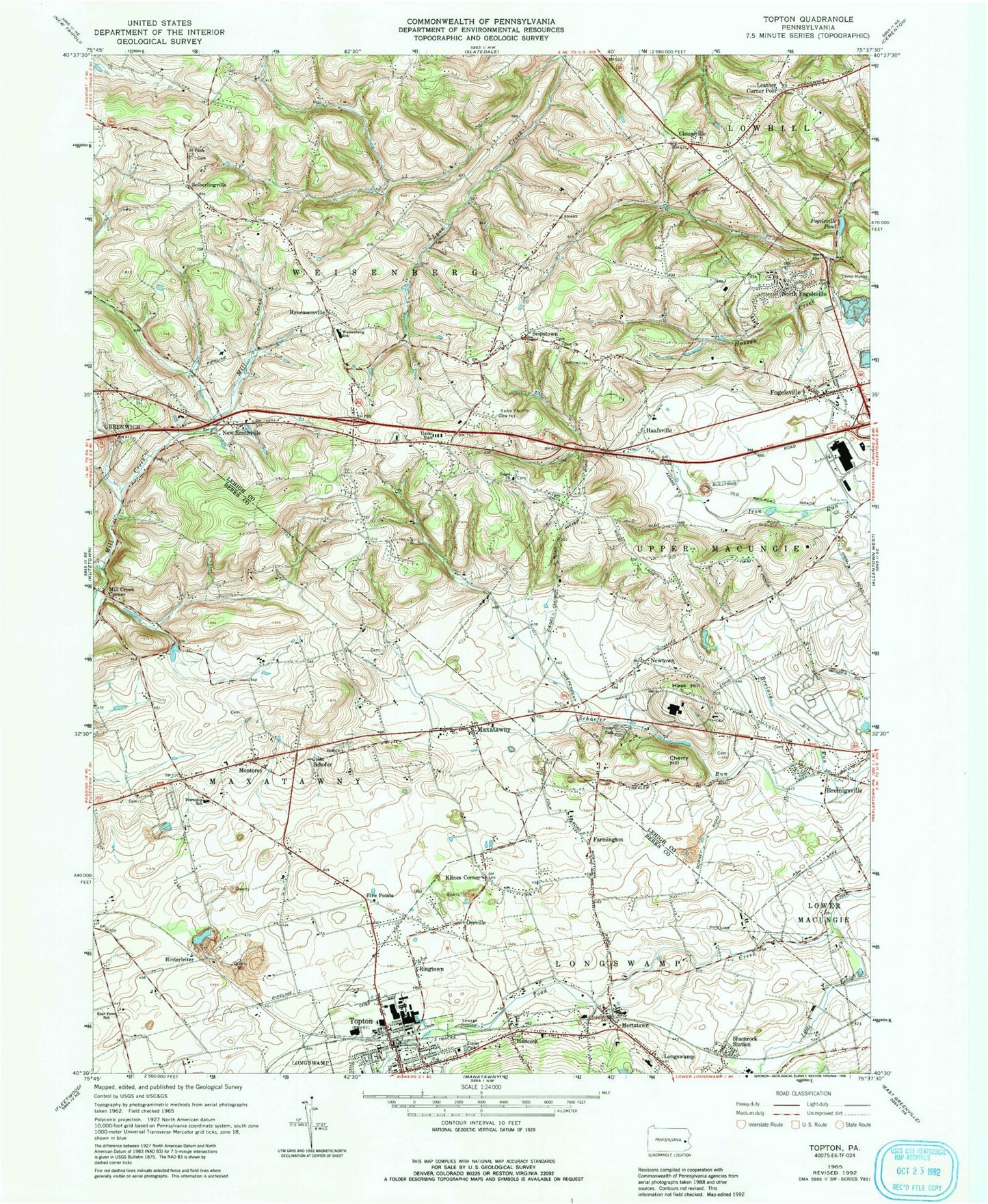Classic USGS Topton Pennsylvania 7.5'x7.5' Topo Map Image