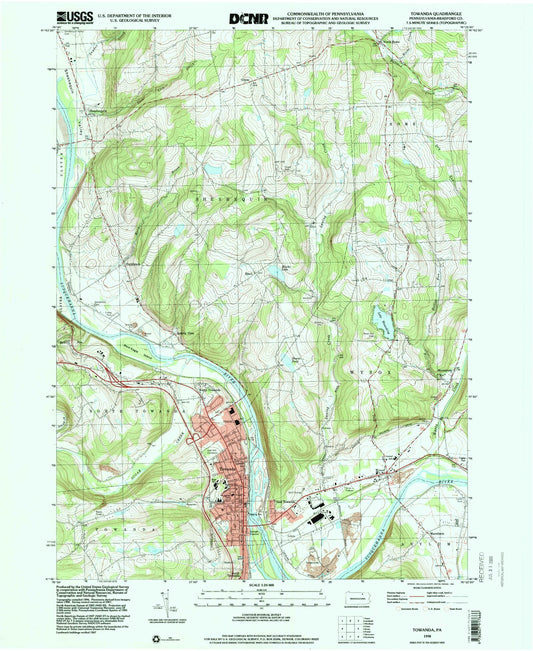 Classic USGS Towanda Pennsylvania 7.5'x7.5' Topo Map Image