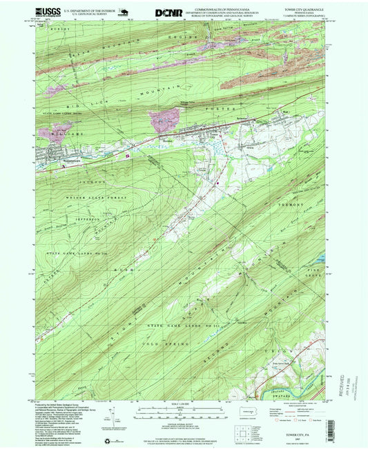 Classic USGS Tower City Pennsylvania 7.5'x7.5' Topo Map Image