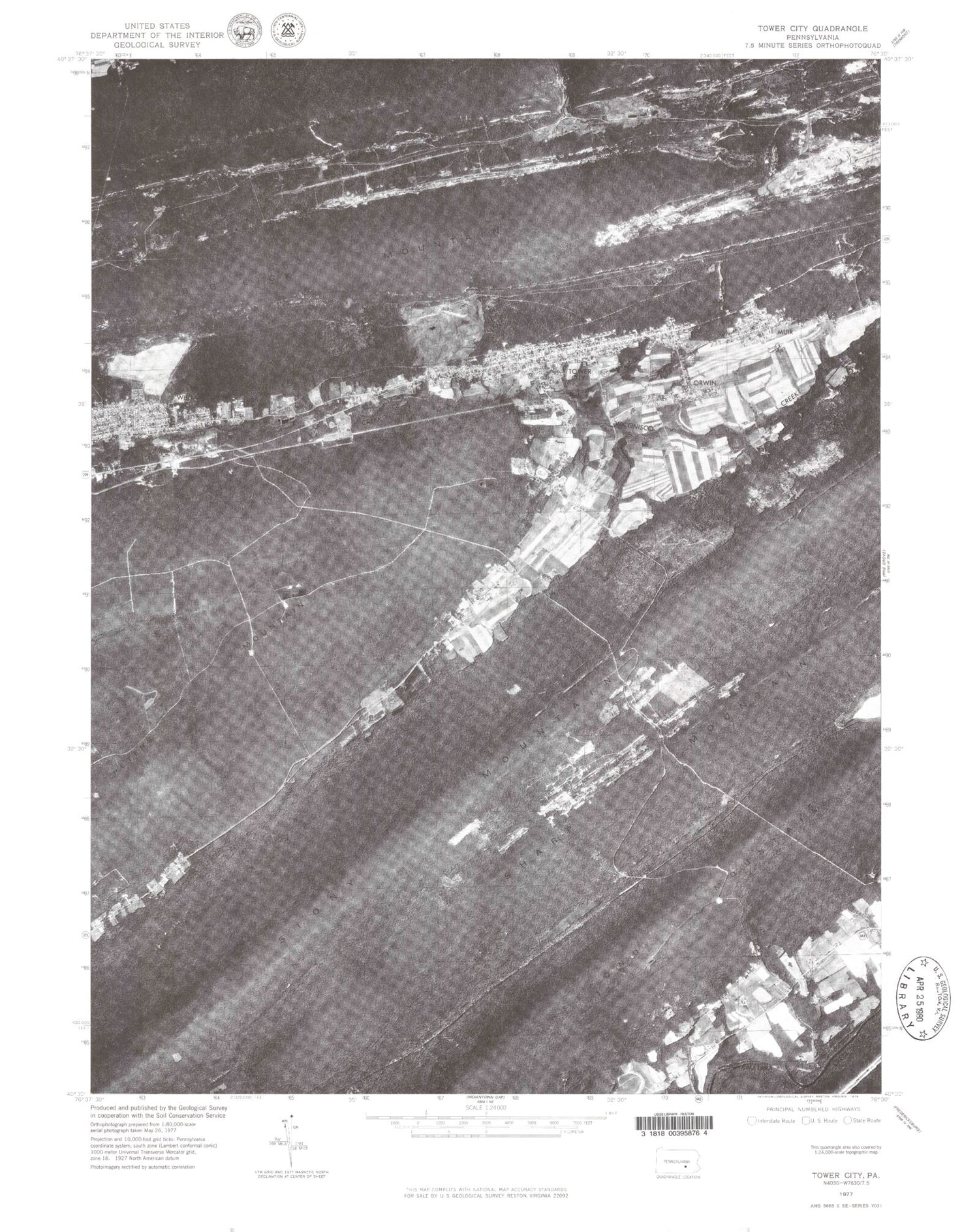 Classic USGS Tower City Pennsylvania 7.5'x7.5' Topo Map Image