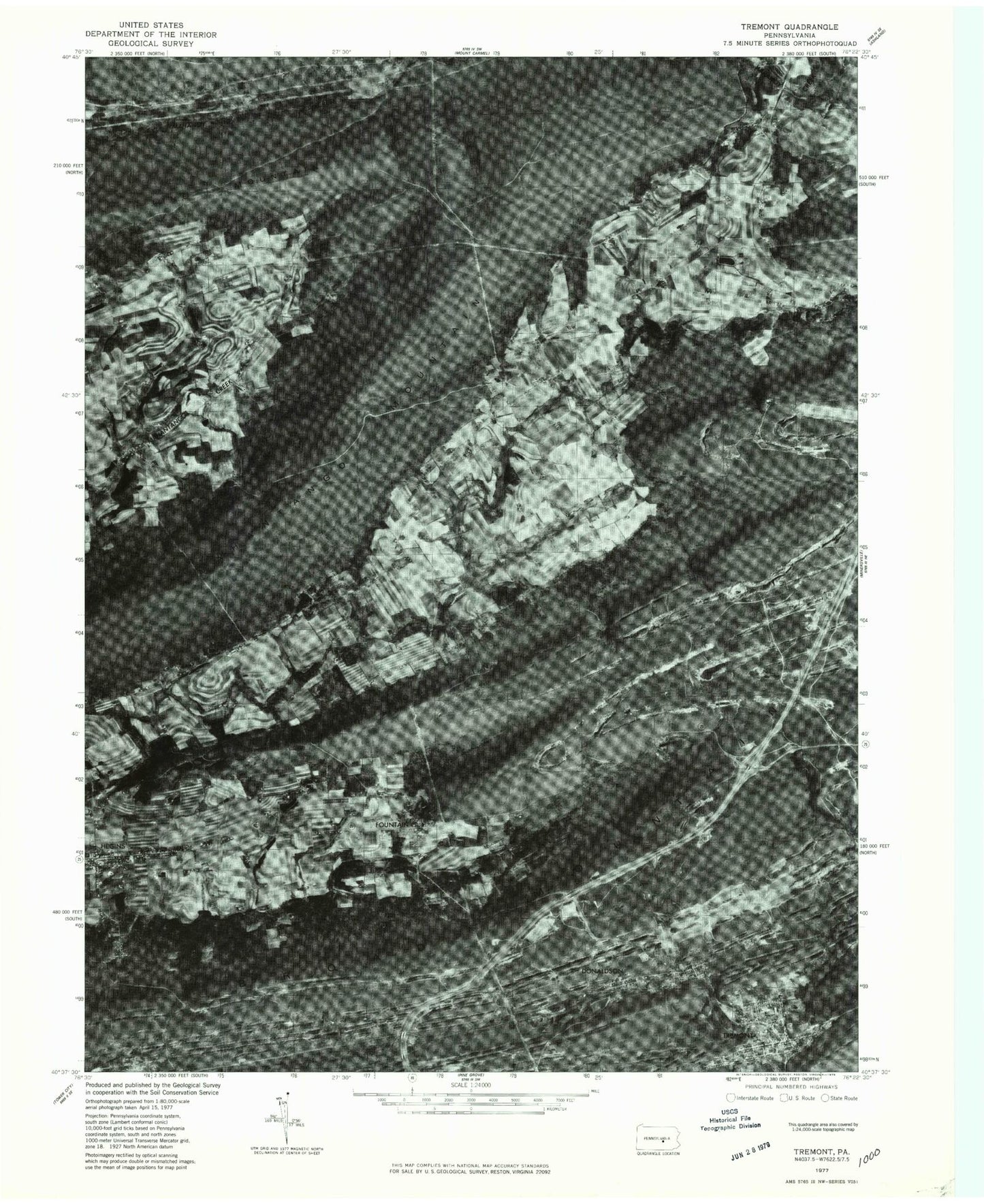 Classic USGS Tremont Pennsylvania 7.5'x7.5' Topo Map Image