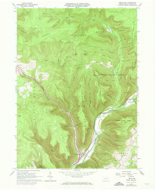 Classic USGS Trout Run Pennsylvania 7.5'x7.5' Topo Map Image