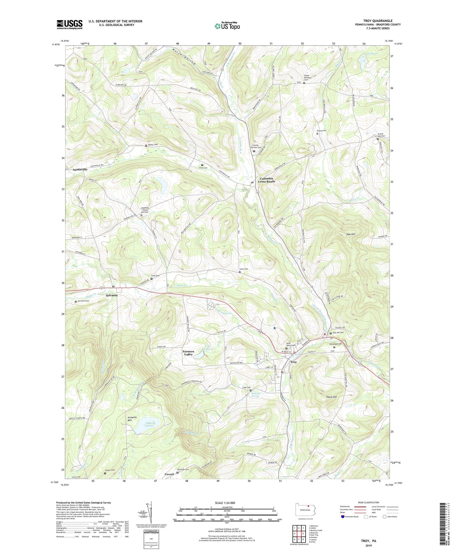 Troy Pennsylvania US Topo Map Image