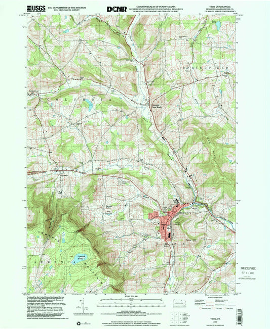 Classic USGS Troy Pennsylvania 7.5'x7.5' Topo Map Image