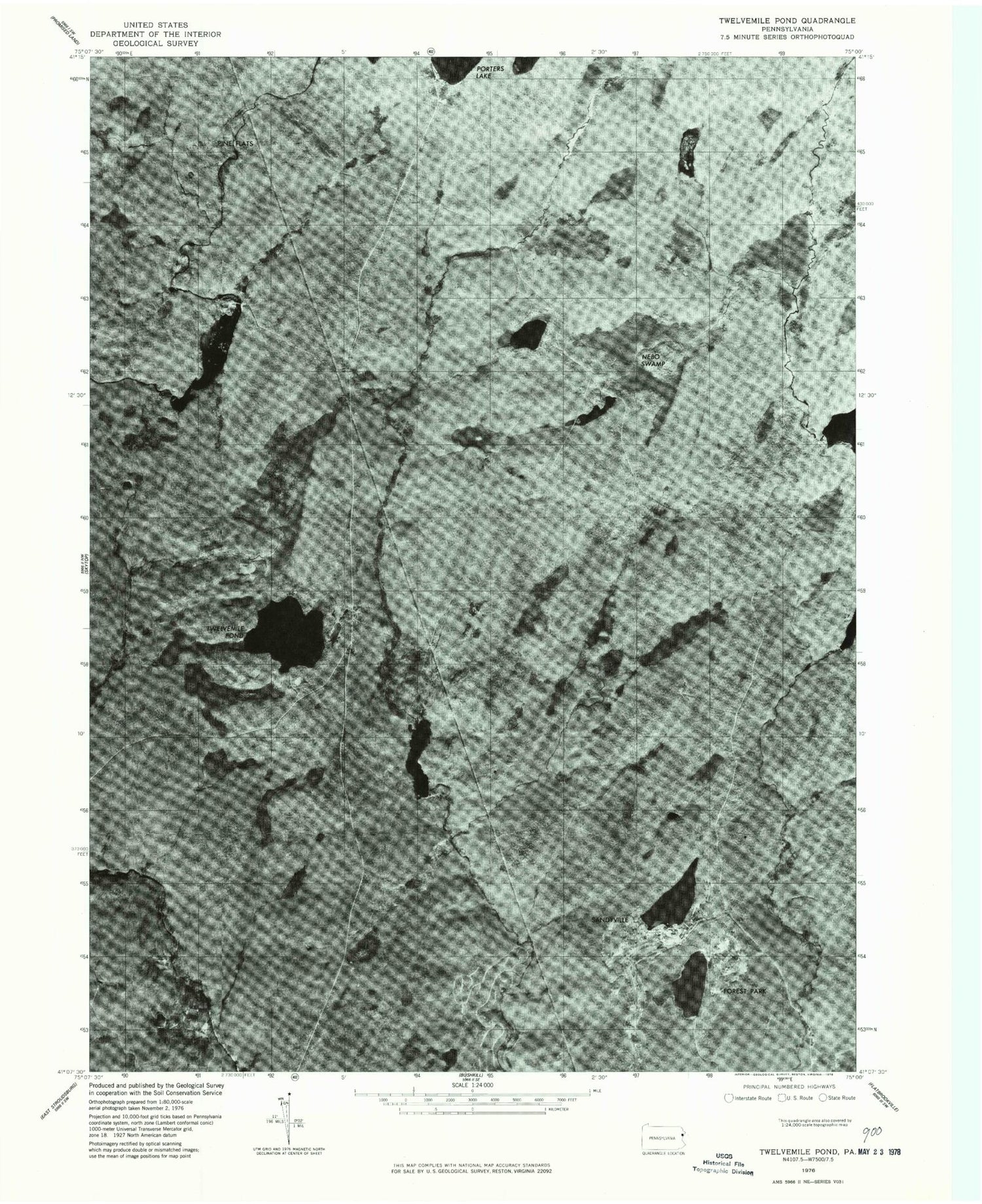 Classic USGS Twelvemile Pond Pennsylvania 7.5'x7.5' Topo Map Image