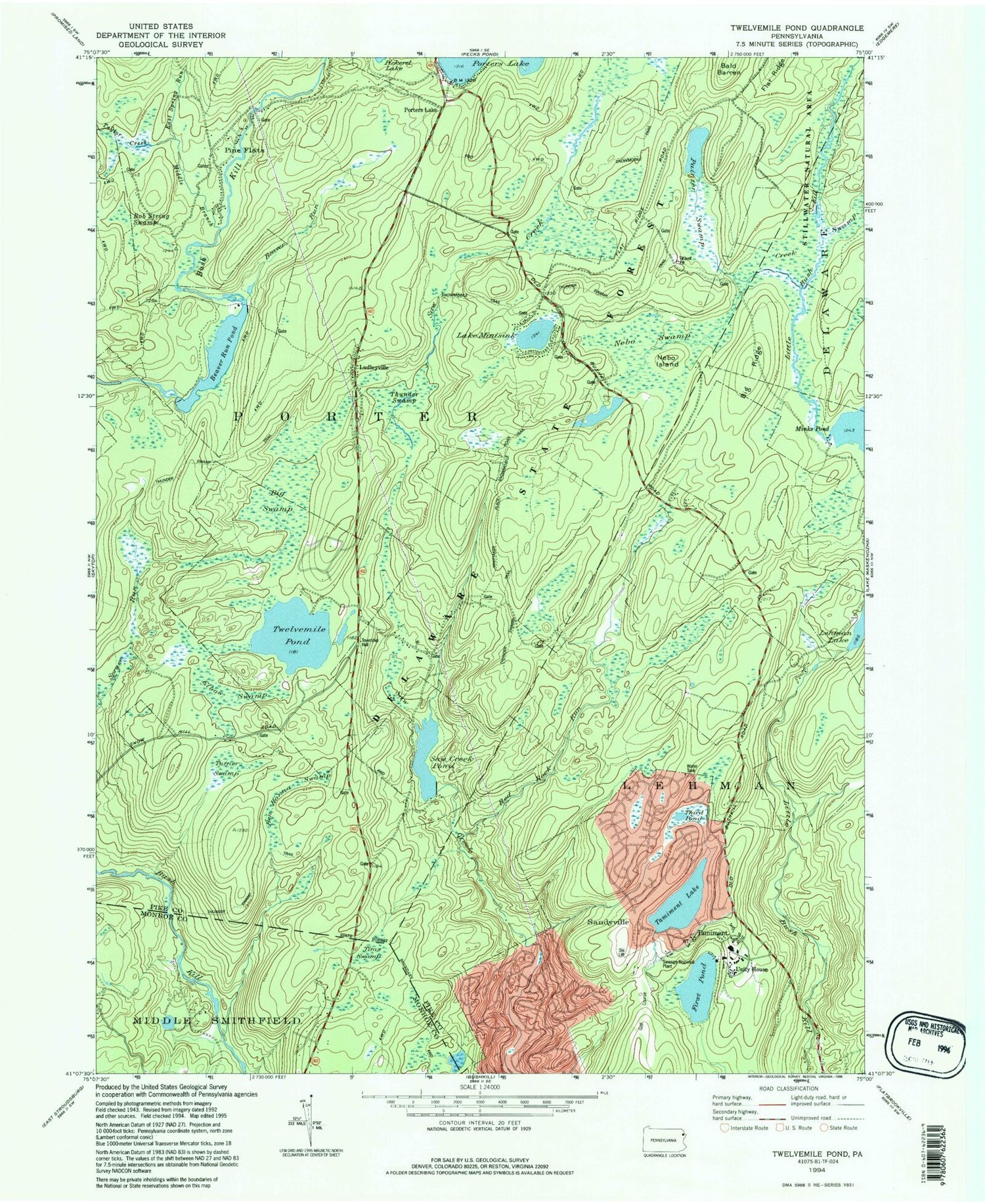 Classic USGS Twelvemile Pond Pennsylvania 7.5'x7.5' Topo Map Image