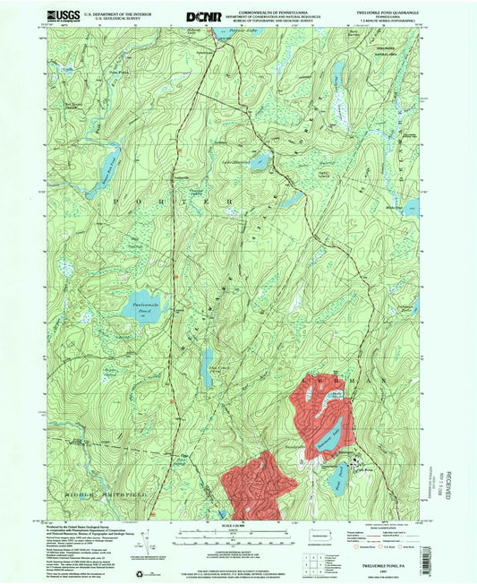 Classic USGS Twelvemile Pond Pennsylvania 7.5'x7.5' Topo Map Image