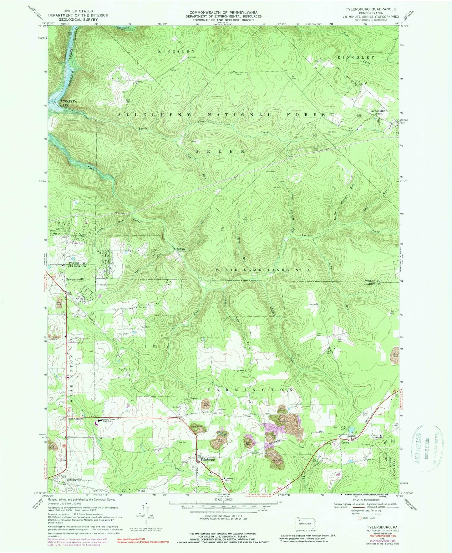 Classic USGS Tylersburg Pennsylvania 7.5'x7.5' Topo Map Image