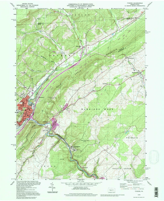 Classic USGS Tyrone Pennsylvania 7.5'x7.5' Topo Map Image