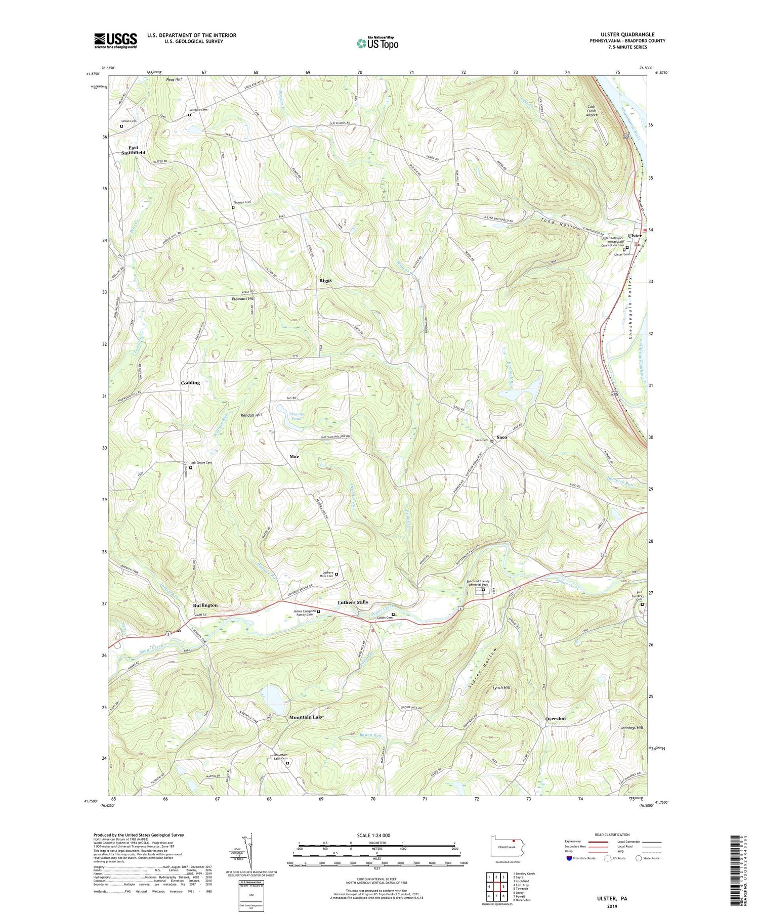 Ulster Pennsylvania US Topo Map Image