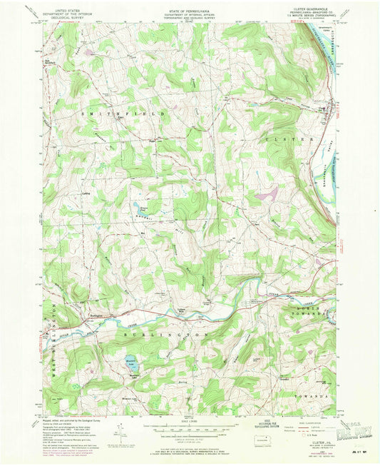 Classic USGS Ulster Pennsylvania 7.5'x7.5' Topo Map Image