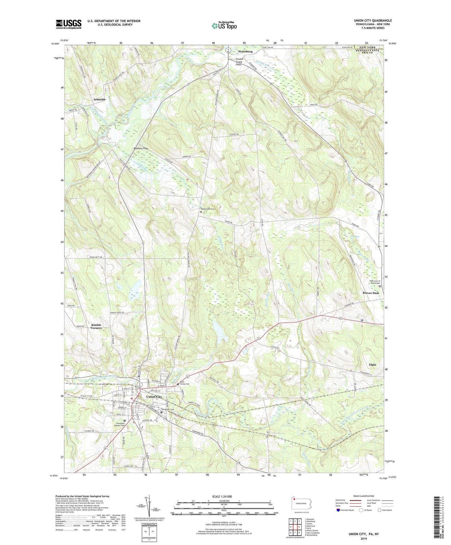 Union City Pennsylvania US Topo Map Image