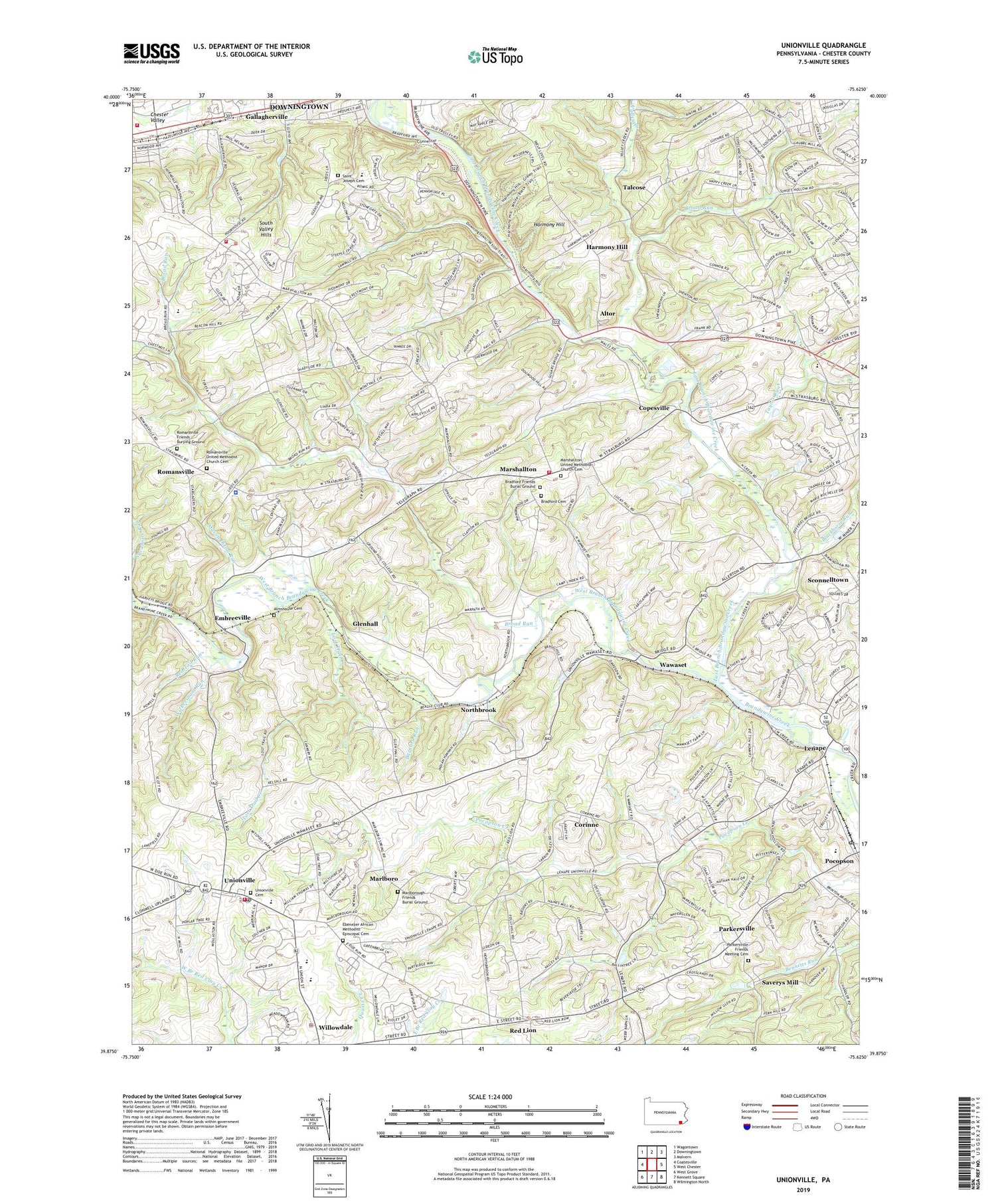Unionville Pennsylvania US Topo Map Image