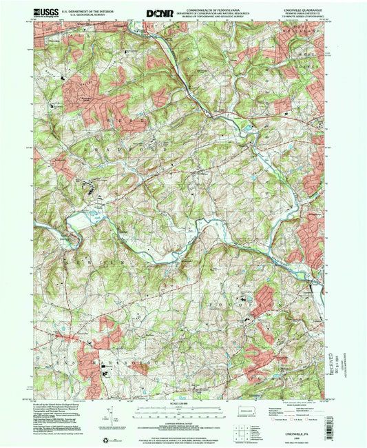 Classic USGS Unionville Pennsylvania 7.5'x7.5' Topo Map Image