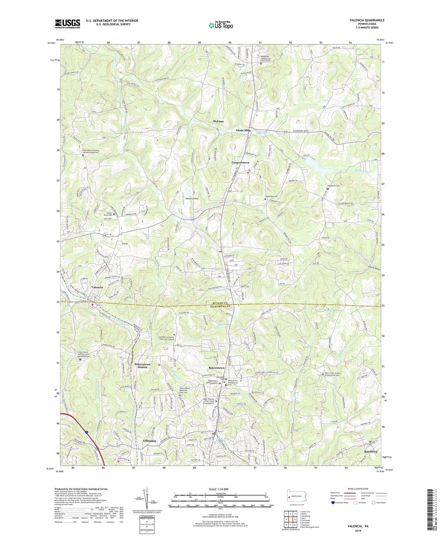 Valencia Pennsylvania US Topo Map Image