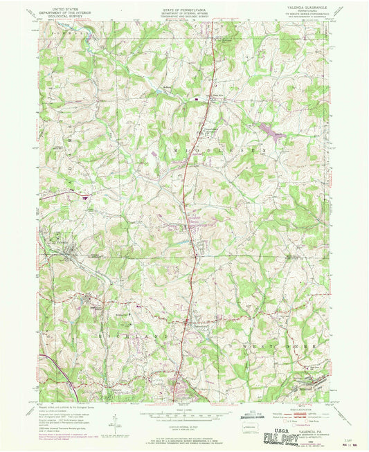 Classic USGS Valencia Pennsylvania 7.5'x7.5' Topo Map Image