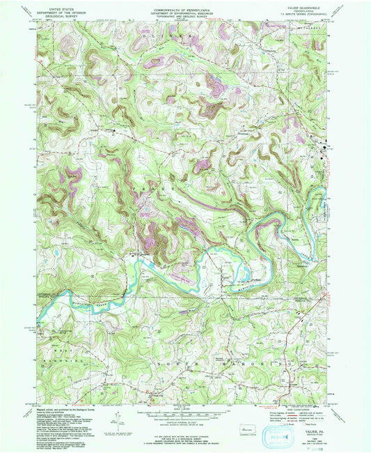 Classic USGS Valier Pennsylvania 7.5'x7.5' Topo Map Image