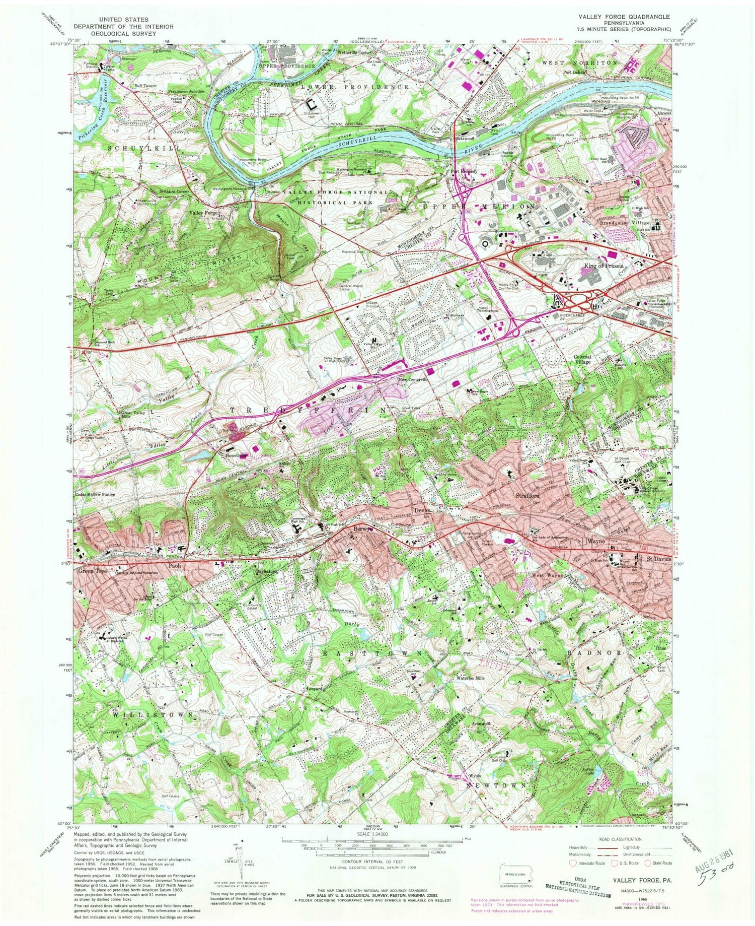 Classic USGS Valley Forge Pennsylvania 7.5'x7.5' Topo Map Image