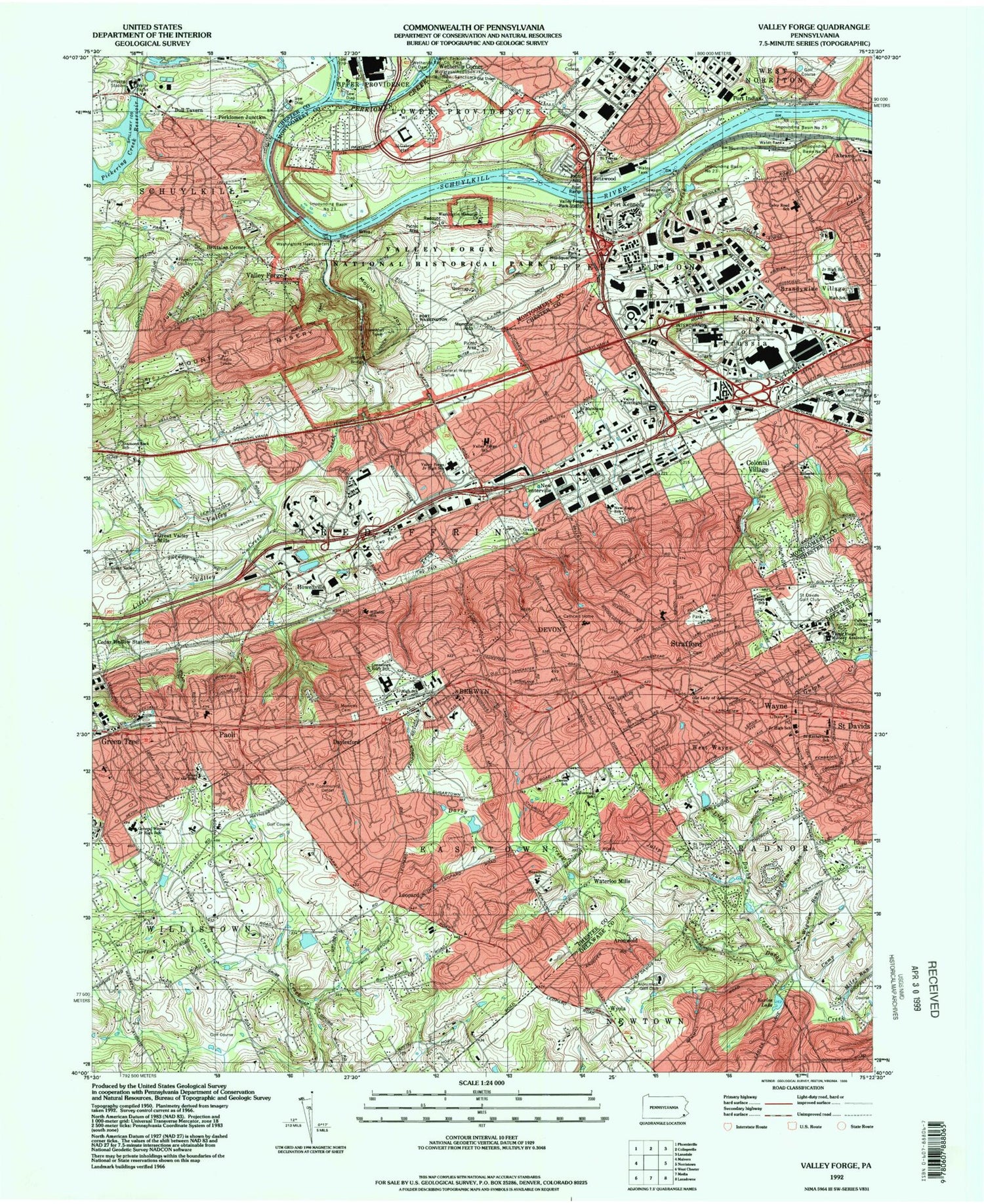 Classic USGS Valley Forge Pennsylvania 7.5'x7.5' Topo Map Image