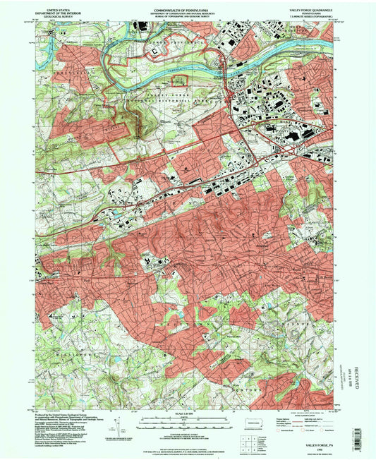 Classic USGS Valley Forge Pennsylvania 7.5'x7.5' Topo Map Image