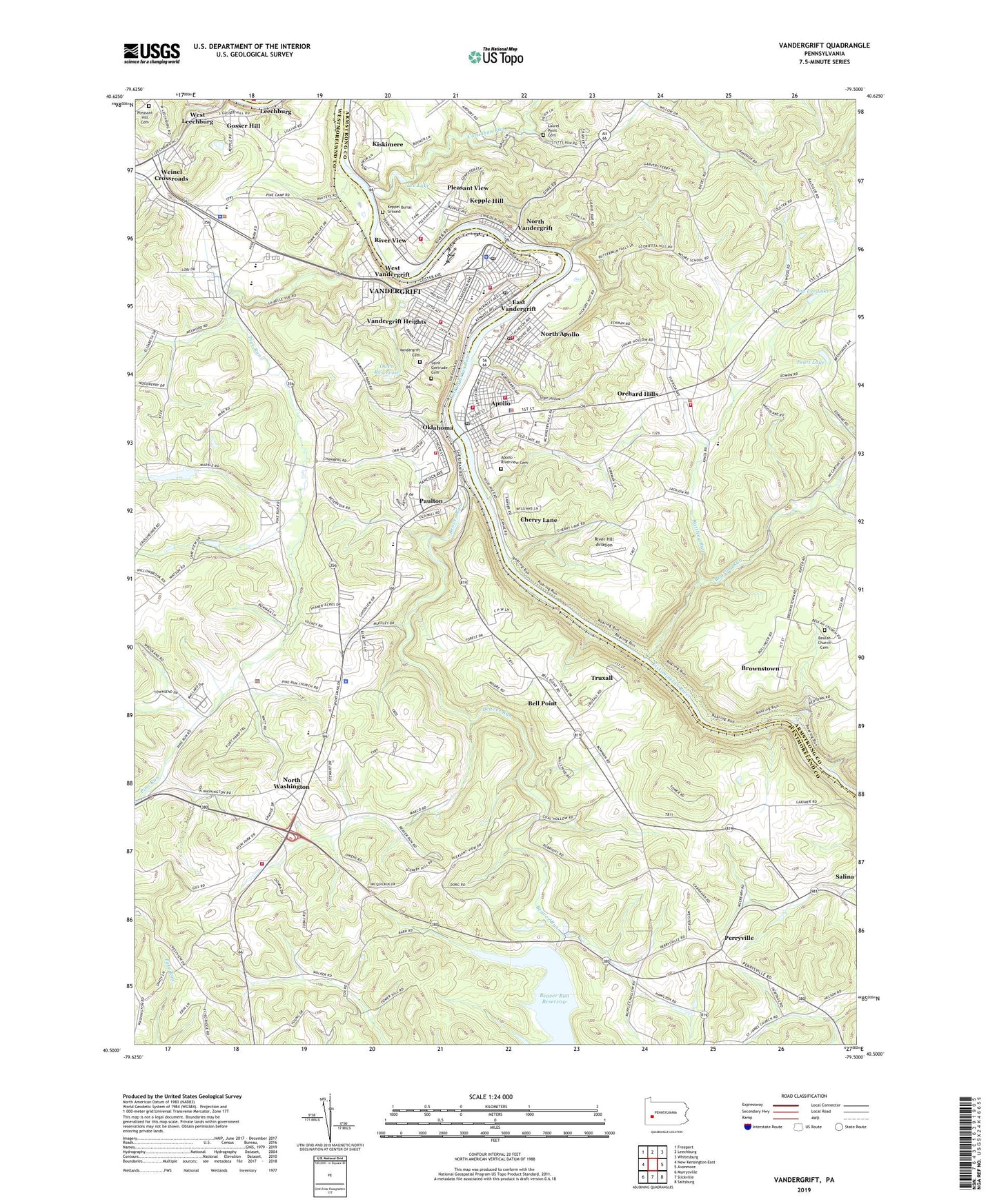 Vandergrift Pennsylvania US Topo Map Image