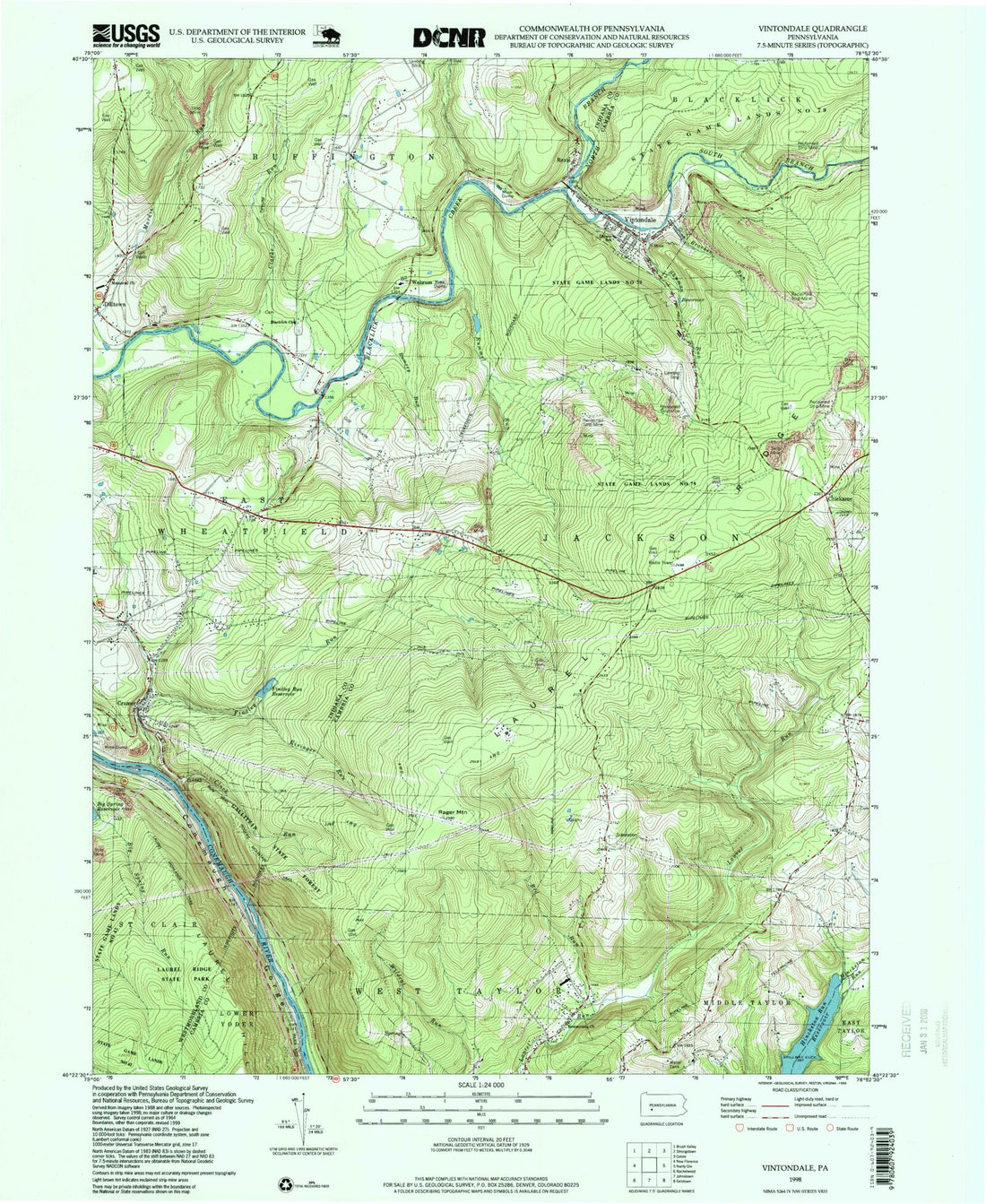 Classic USGS Vintondale Pennsylvania 7.5'x7.5' Topo Map MyTopo Map Store