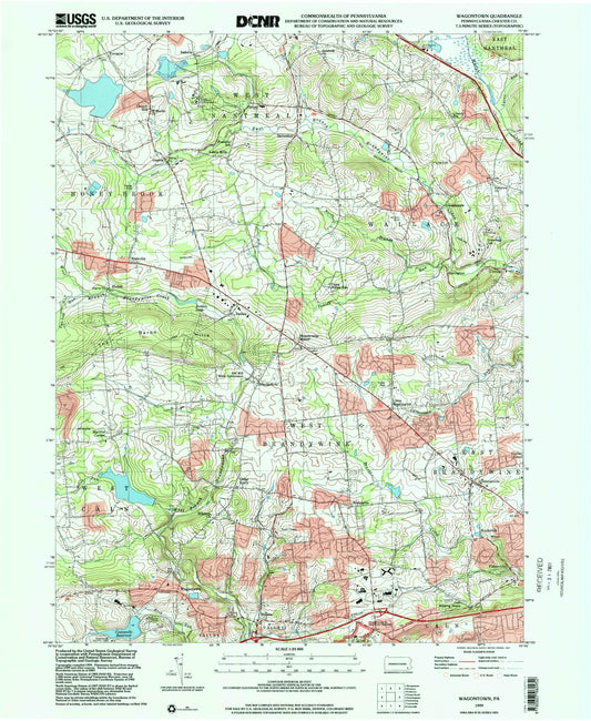 Classic USGS Wagontown Pennsylvania 7.5'x7.5' Topo Map Image