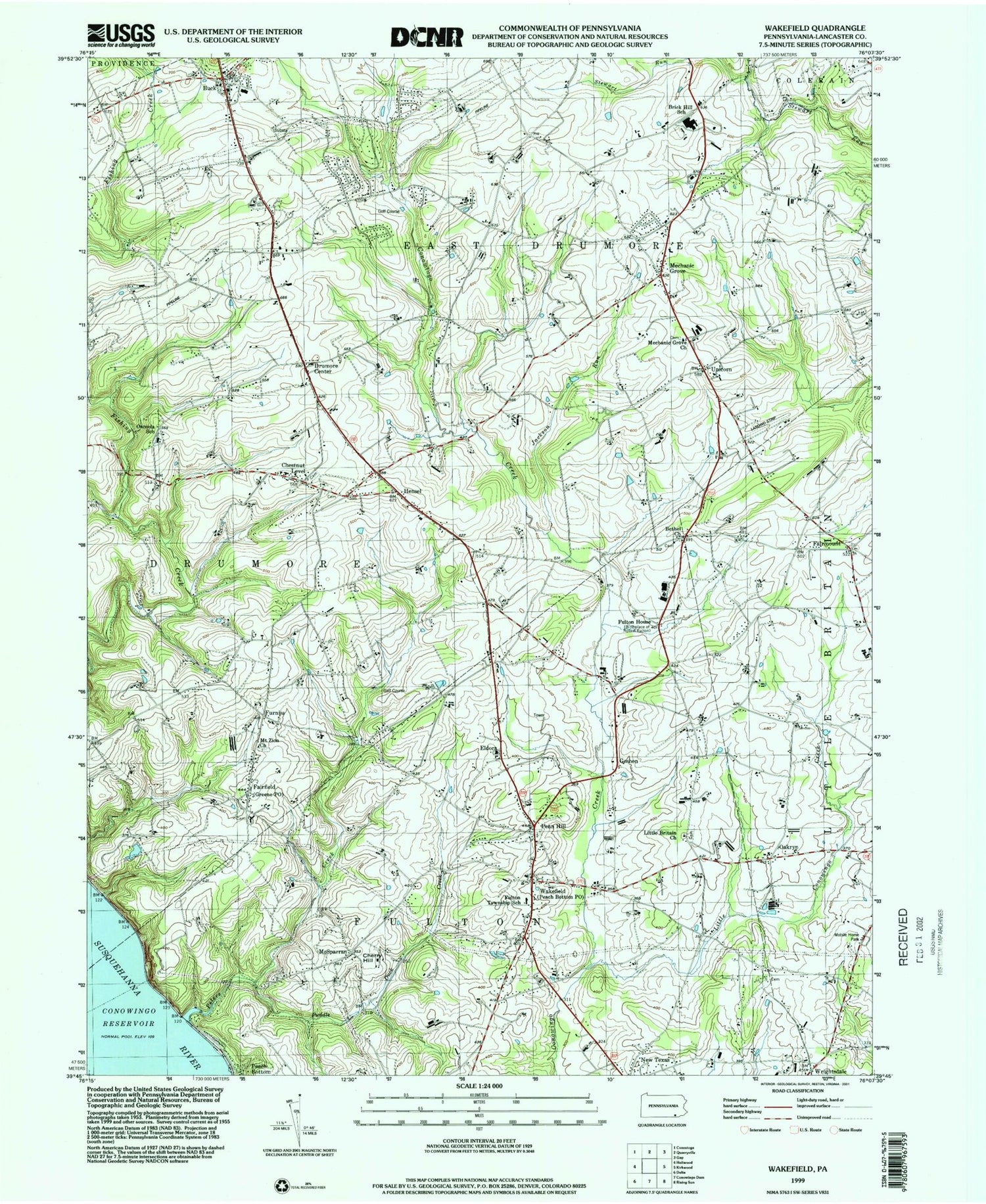 Classic USGS Wakefield Pennsylvania 7.5'x7.5' Topo Map Image