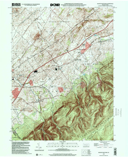 Classic USGS Walnut Bottom Pennsylvania 7.5'x7.5' Topo Map Image