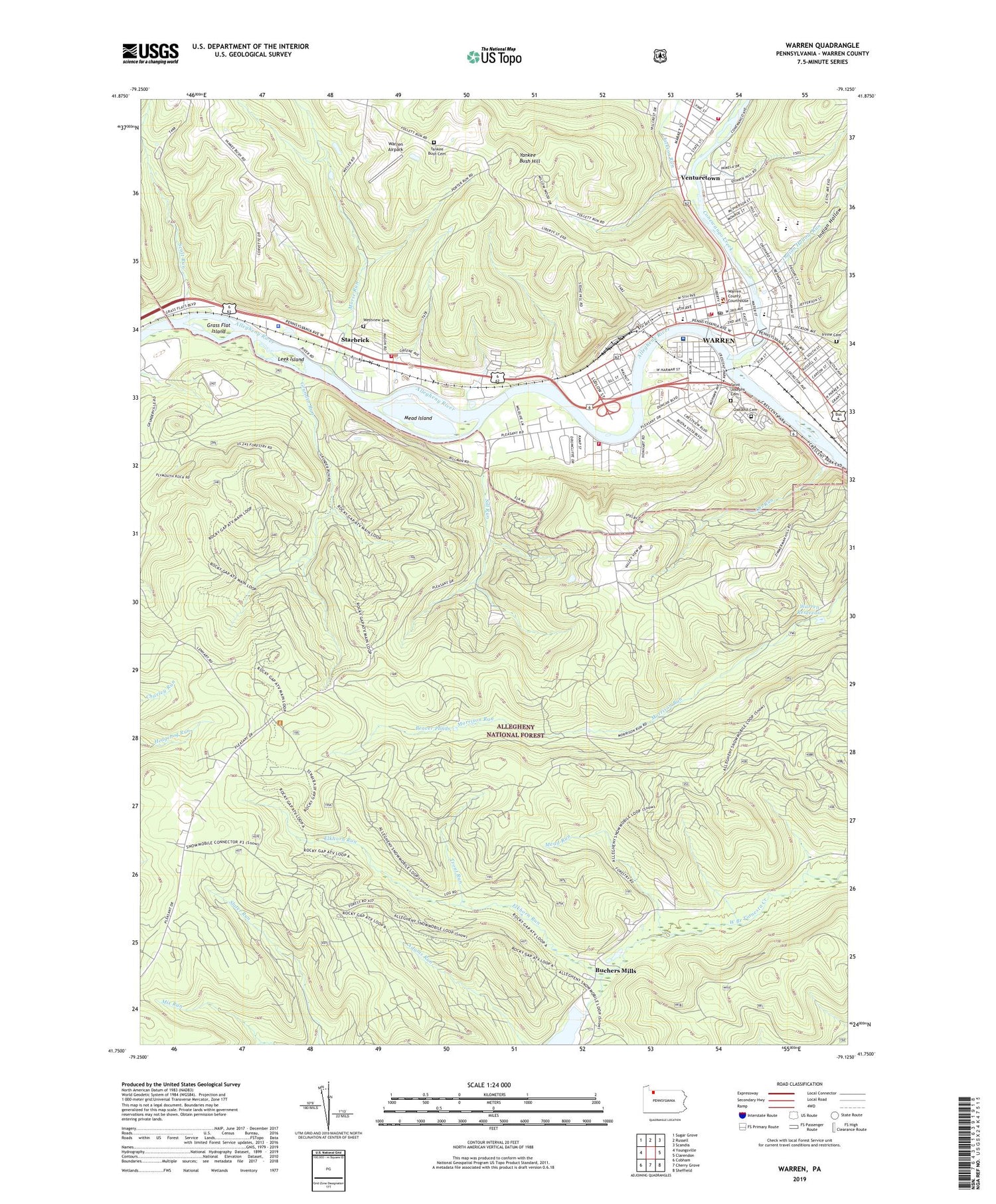 Warren Pennsylvania US Topo Map Image
