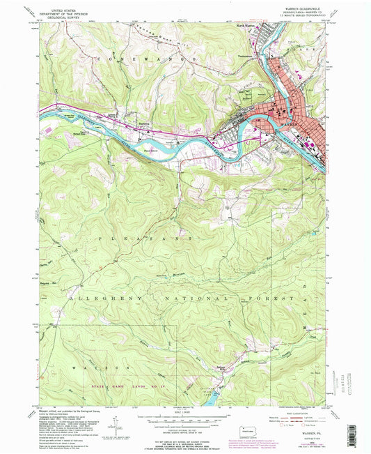 Classic USGS Warren Pennsylvania 7.5'x7.5' Topo Map Image