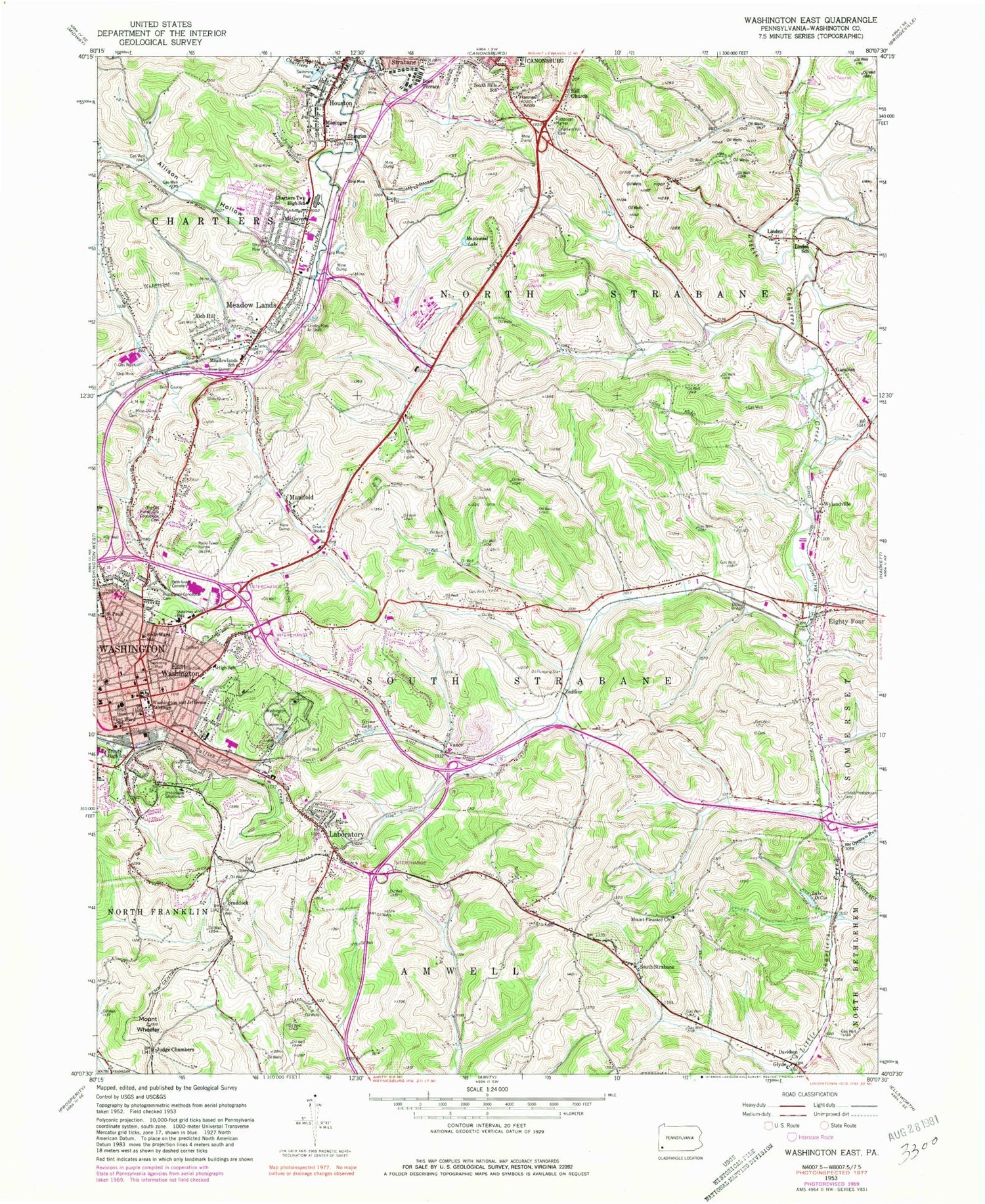 Classic USGS Washington East Pennsylvania 7.5'x7.5' Topo Map Image