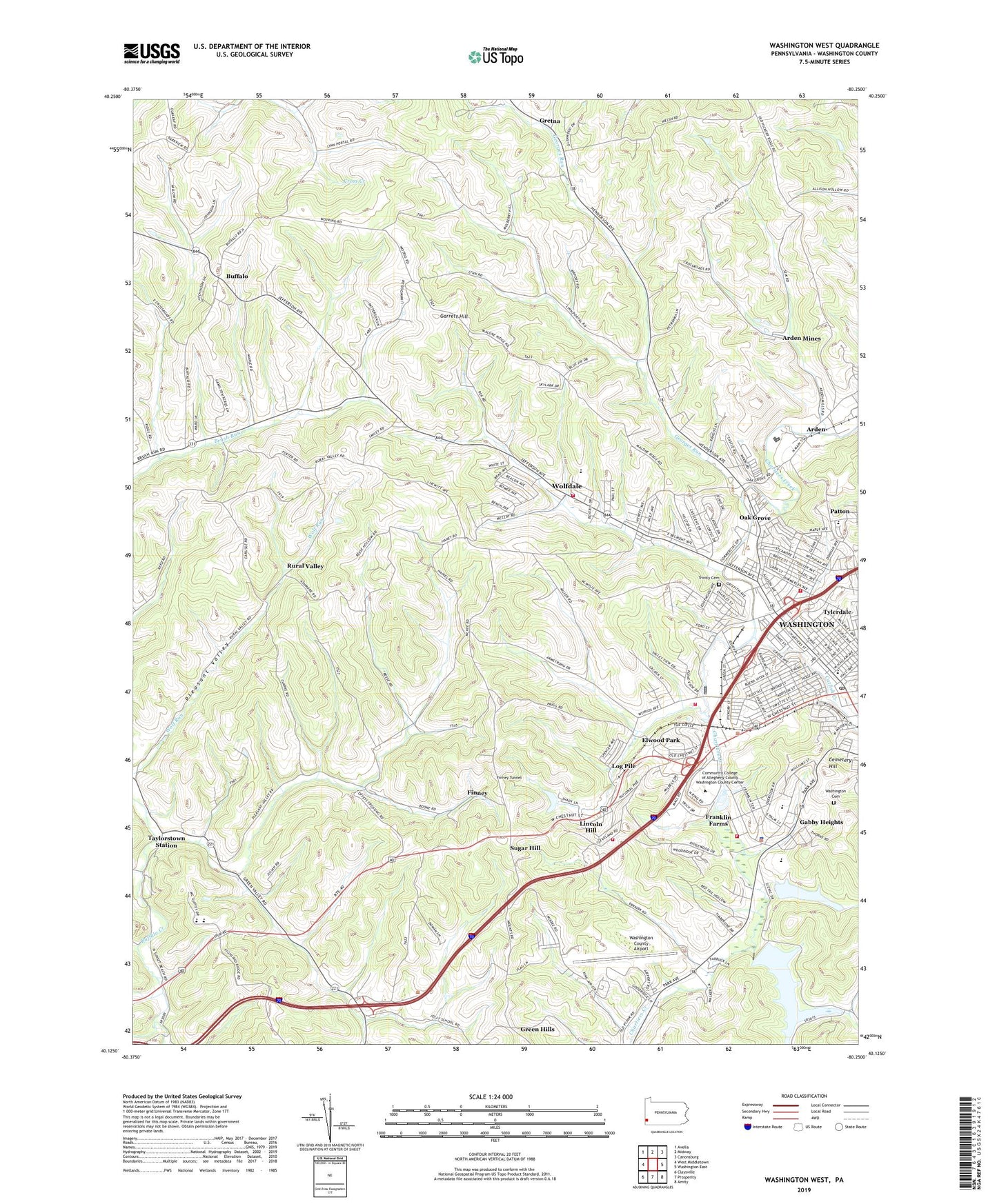 Washington West Pennsylvania US Topo Map Image