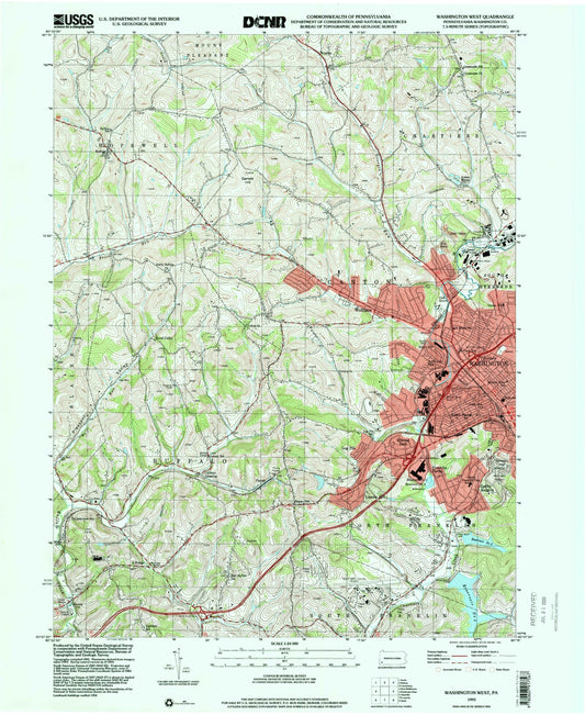 Classic USGS Washington West Pennsylvania 7.5'x7.5' Topo Map Image