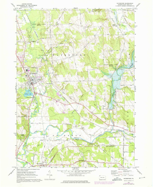 Classic USGS Waterford Pennsylvania 7.5'x7.5' Topo Map Image