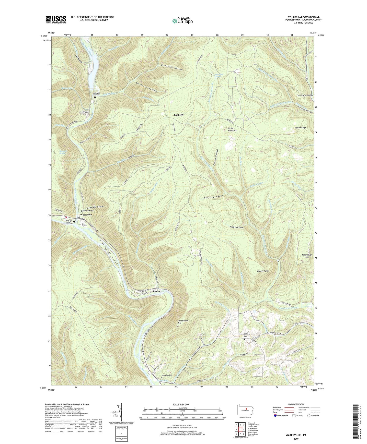 Waterville Pennsylvania US Topo Map Image