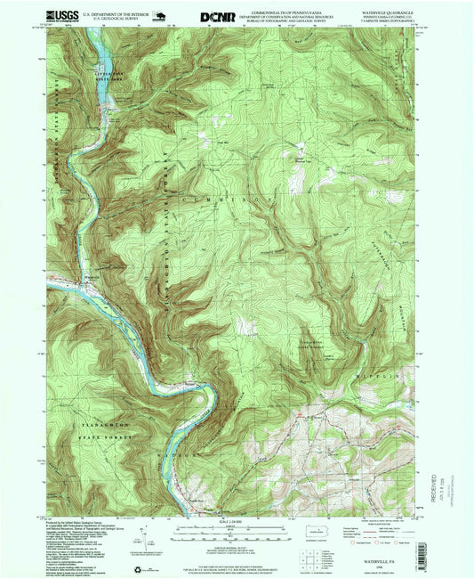 Classic USGS Waterville Pennsylvania 7.5'x7.5' Topo Map Image