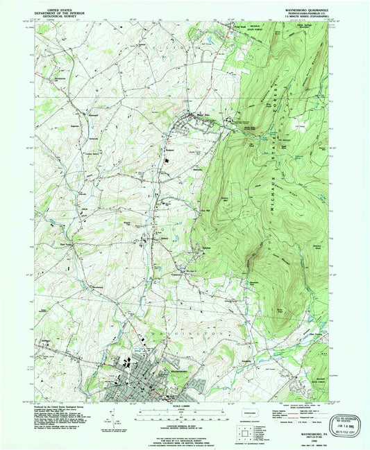Classic USGS Waynesboro Pennsylvania 7.5'x7.5' Topo Map Image