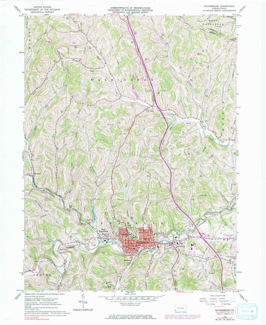 Classic USGS Waynesburg Pennsylvania 7.5'x7.5' Topo Map Image