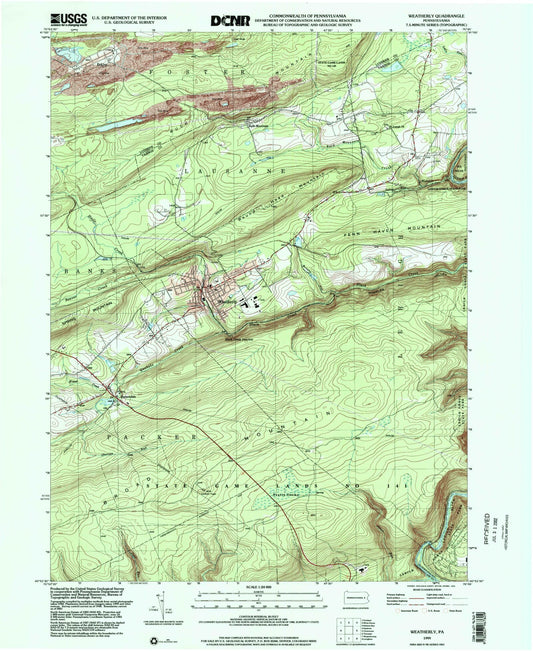 Classic USGS Weatherly Pennsylvania 7.5'x7.5' Topo Map Image