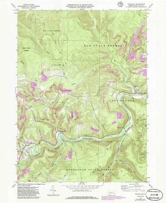 Classic USGS Weedville Pennsylvania 7.5'x7.5' Topo Map Image