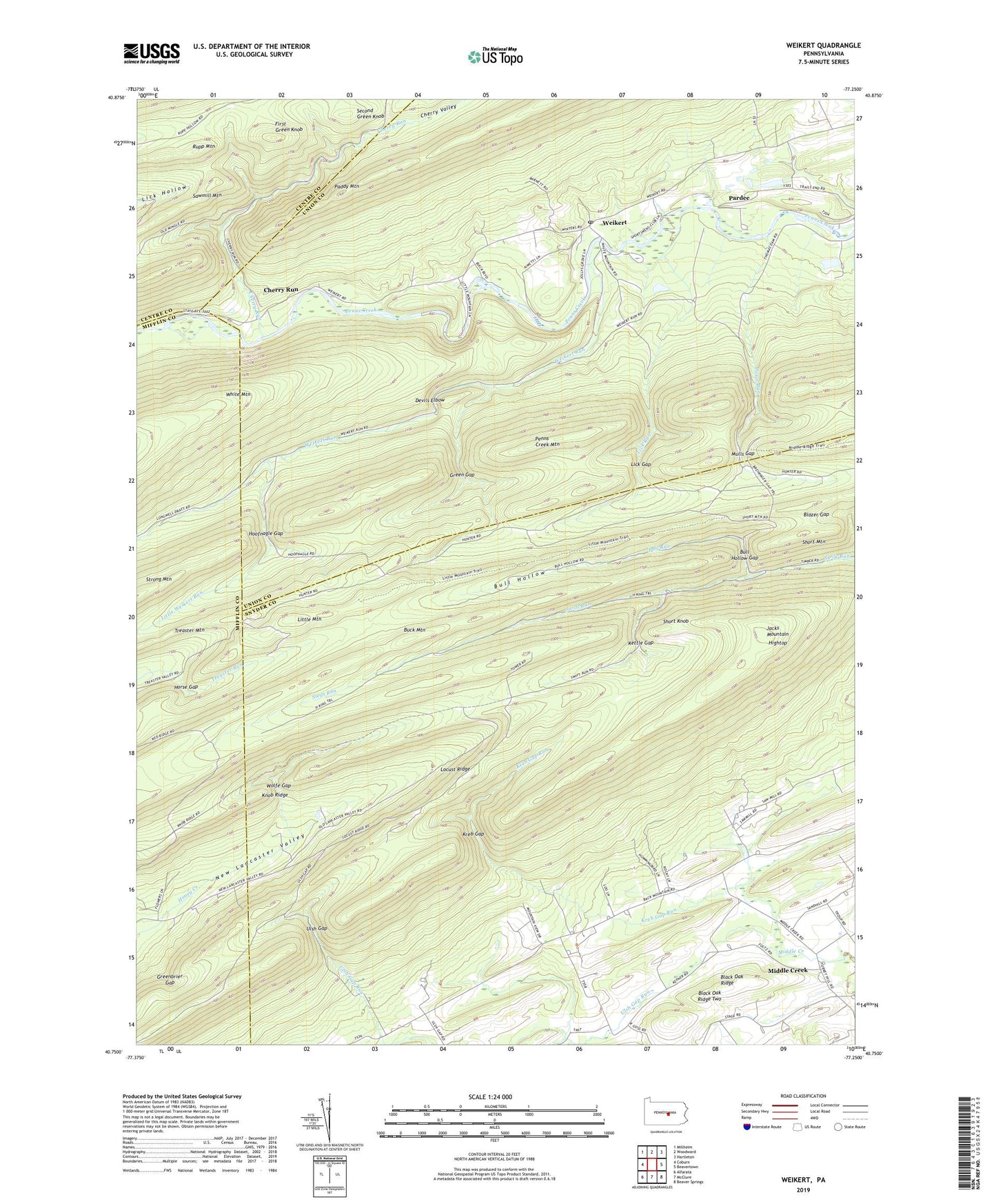 Weikert Pennsylvania US Topo Map Image