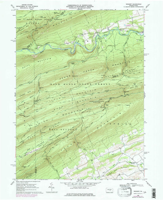 Classic USGS Weikert Pennsylvania 7.5'x7.5' Topo Map Image
