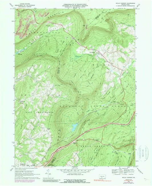 Classic USGS Wells Tannery Pennsylvania 7.5'x7.5' Topo Map Image