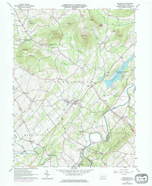 Classic USGS Wellsville Pennsylvania 7.5'x7.5' Topo Map Image
