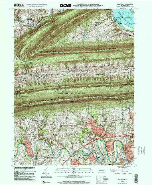 Classic USGS Wertzville Pennsylvania 7.5'x7.5' Topo Map Image