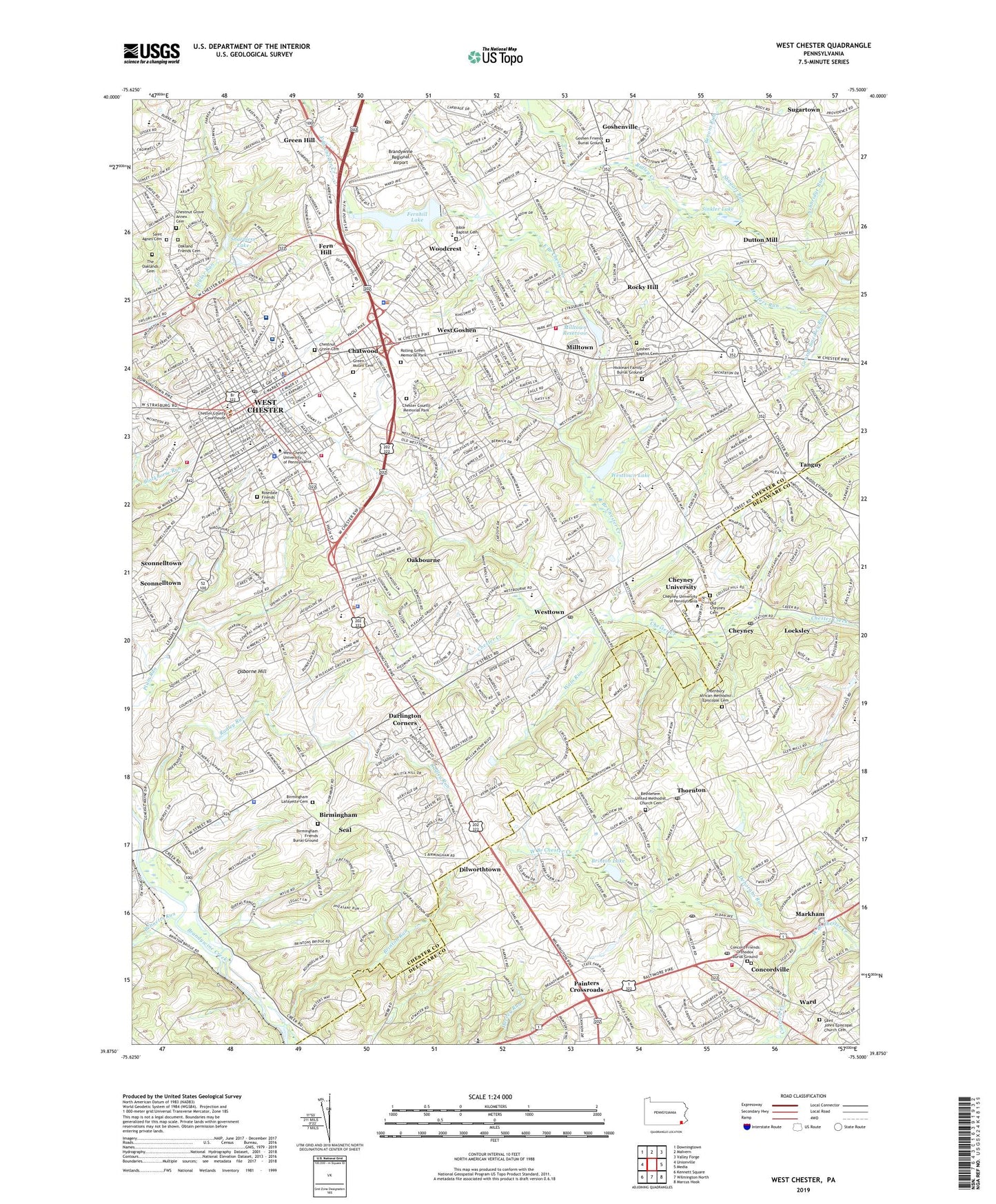 West Chester Pennsylvania US Topo Map Image