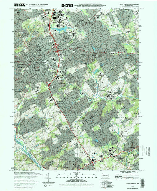 Classic USGS West Chester Pennsylvania 7.5'x7.5' Topo Map Image